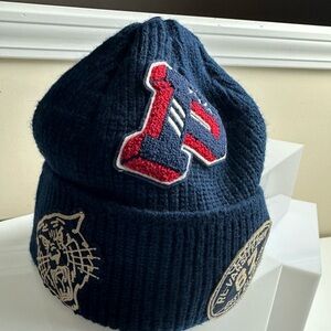 Polo Ralph Lauren Navy Blue Tiger Big P Football Patch Knit Beanie Hat NWT